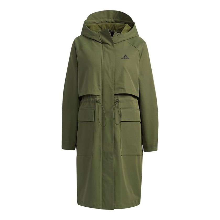 (WMNS) adidas Tech Jkt Long Casual Sports Fleece Lined Hooded Windbreaker Jacket Military Green GP0632