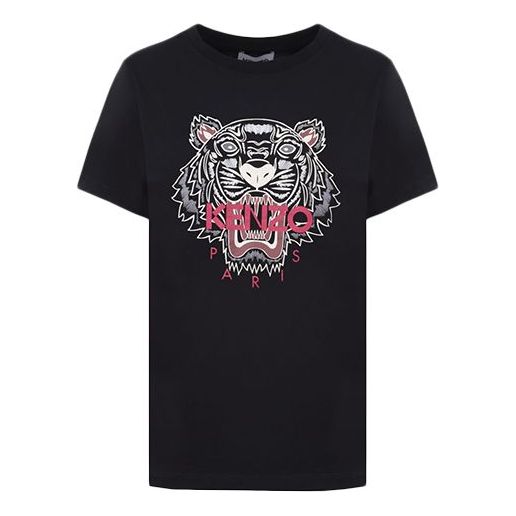 KENZO Tiger Head Printing Pattern Round Neck Short Sleeve Black FA62TS8464YB-99