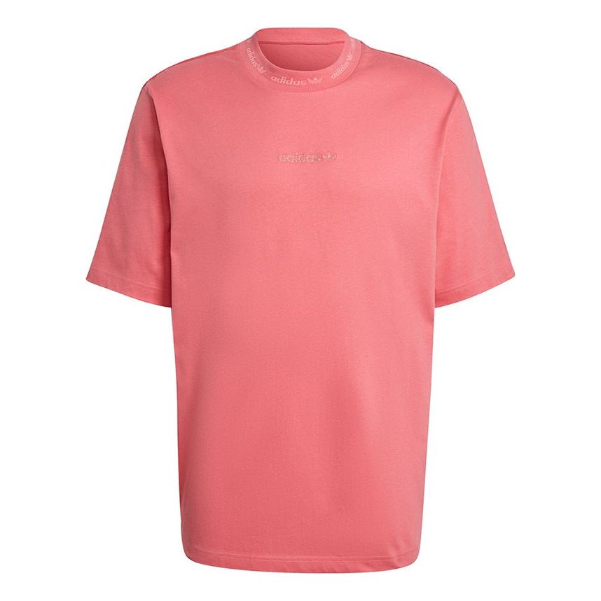 adidas originals Rib Detail Tee Sports Round Neck Short Sleeve Rose Red HB8047