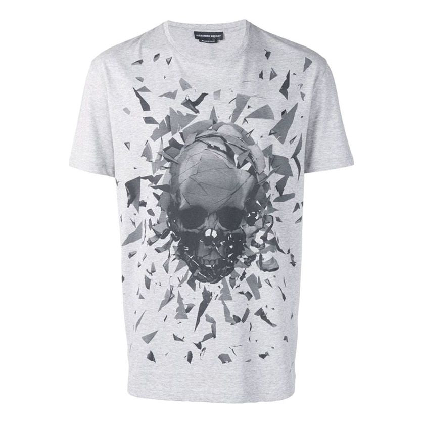 Men's Alexander McQueen SS21 Skeleton Round Neck Short Sleeve Gray 551779-QMZ73-0902