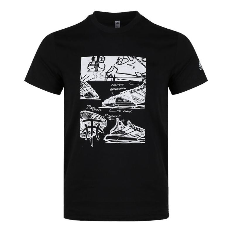 adidas Tmac Millennium Funny Shoe Pattern Round Neck Short Sleeve Black DU6721
