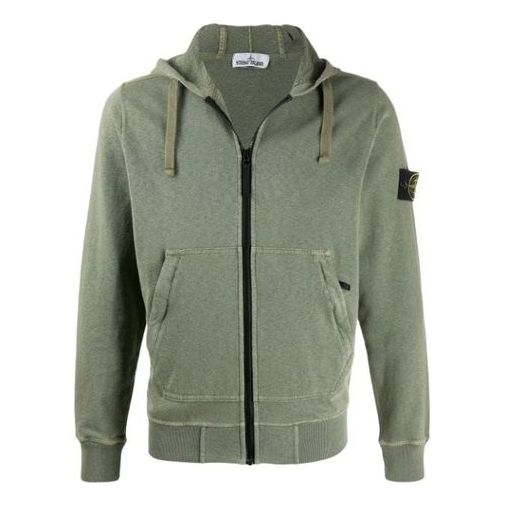 STONE ISLAND Zip Cotton Hooded Fleece Men Green MO721564251-V0058