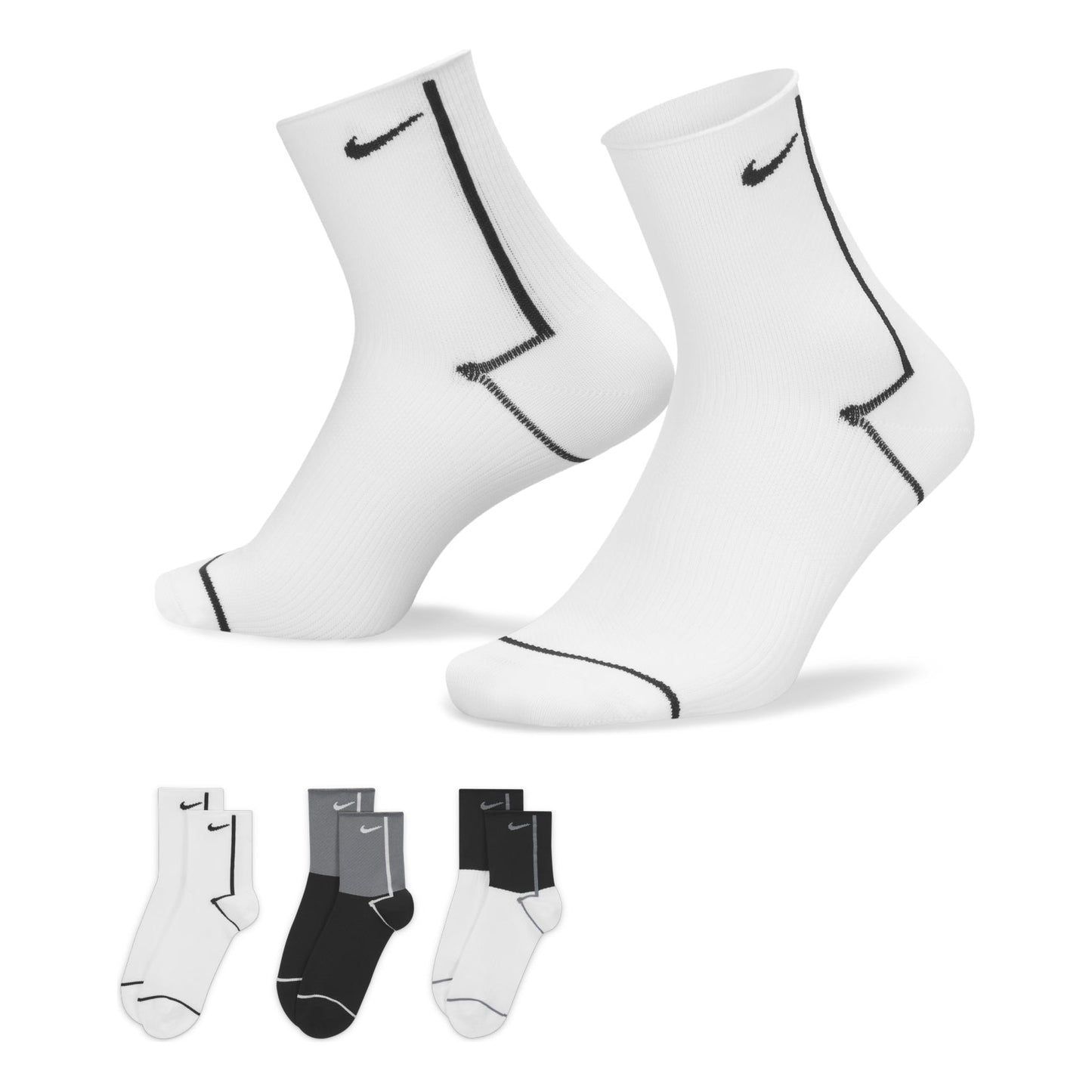Nike Unisex Everyday Plus Lightweight Sports Socks 3 Packs Black/White/Grey CK6021-904