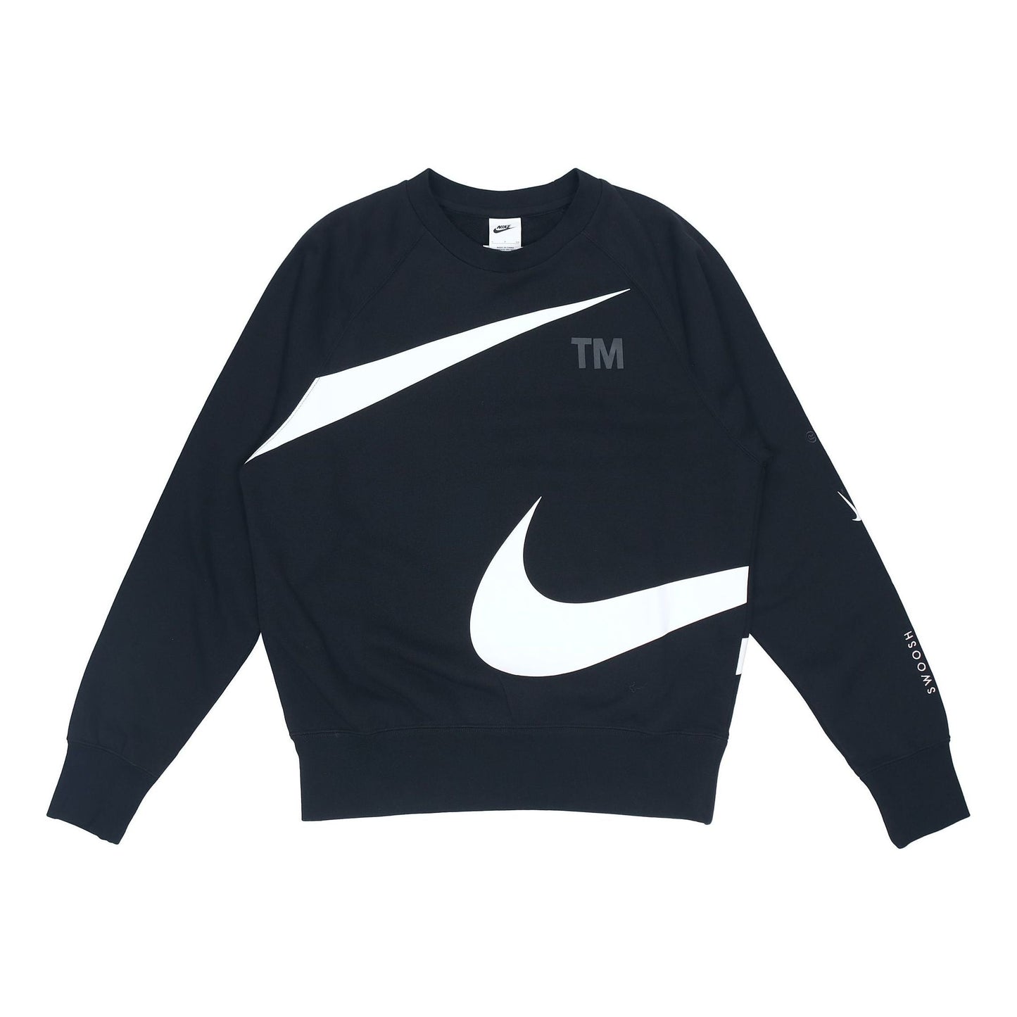 Men's Nike Swoosh Ft Crew Large Logo Printing Knit Round Neck Pullover Autumn Black DD6097-010