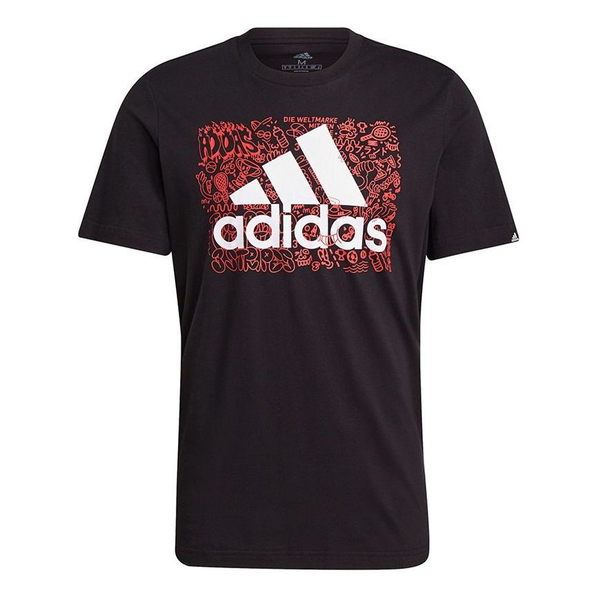 adidas M Ddlbmb L T Graffiti Printing Logo Sports Short Sleeve Black GS6285
