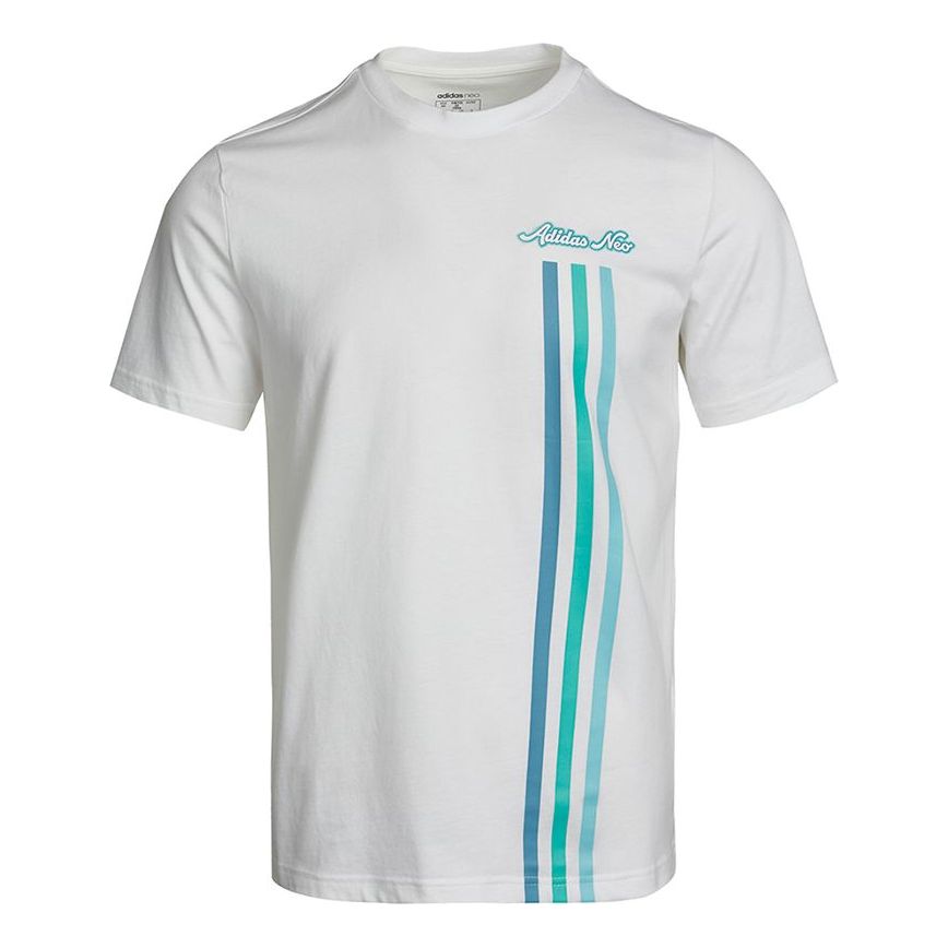adidas neo Stripe Alphabet Printing Round Neck Short Sleeve White GS2579
