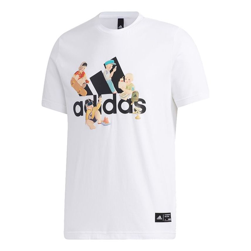 adidas Shanghai Tee Logo Printing Sports Round Neck Short Sleeve White GL0399