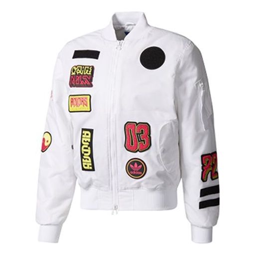adidas originals Men's Logo Padded Bomber Jacket Pilot Jacket White BR7149