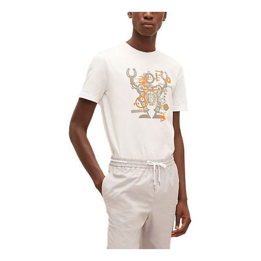 Men's HERMES Hello Mr Farrier Series Printing Round Neck Short Sleeve White H157861HA30