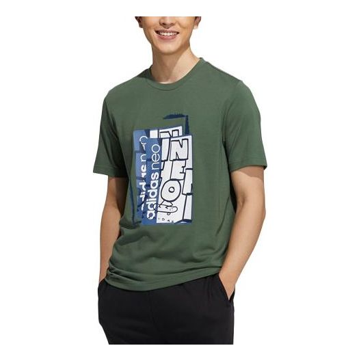adidas neo M Ssfv5 Tee3 Printing Sports Round Neck Short Sleeve Green GS2582