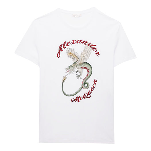 Men's Alexander McQueen Dragon Pattern Short Sleeve White 609578-QOZ92-0900