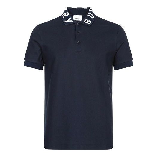 Men's Burberry Alphabet Short Sleeve Polo Shirt Navy Blue 80172001