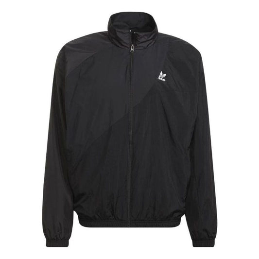 Men's adidas originals Solid Color Printing Long Sleeves Stand Collar Sports Black Jacket HE2952