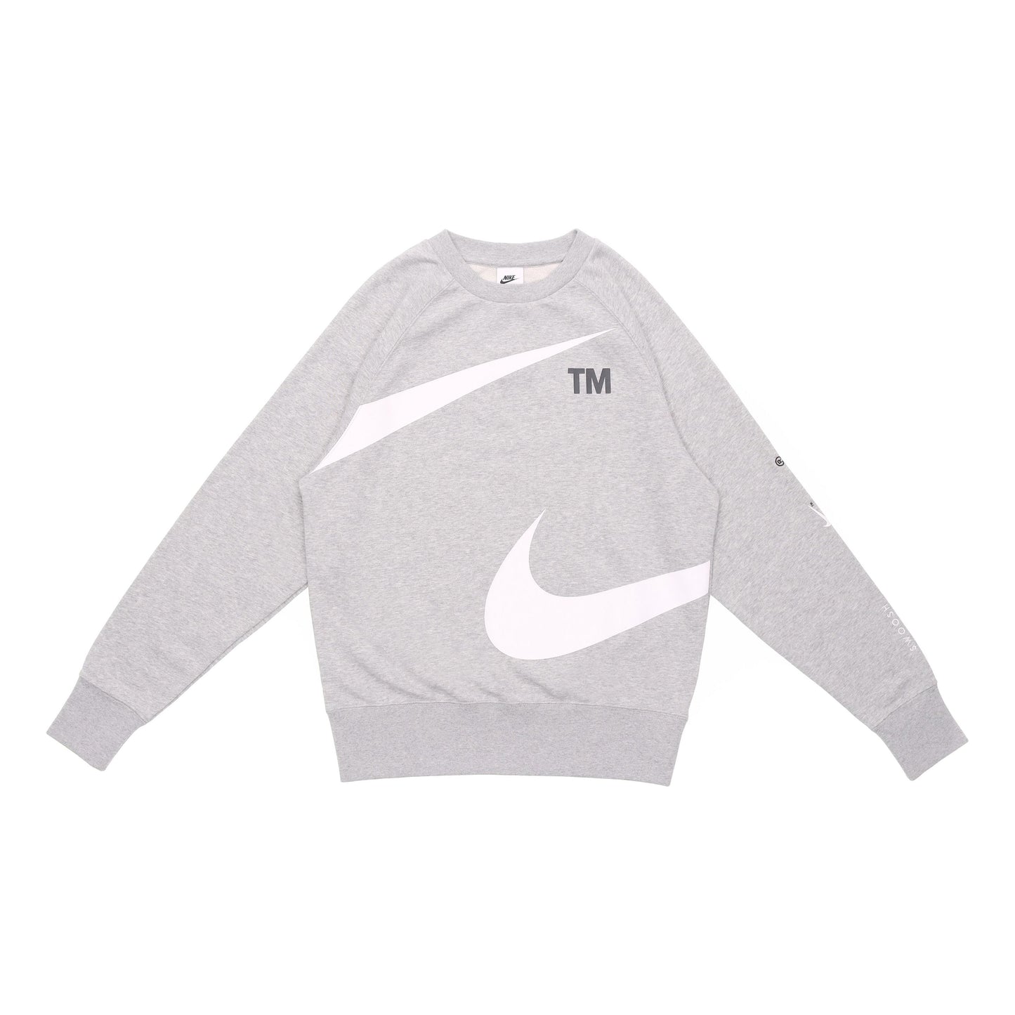 Men's Nike Swoosh Ft Crew Large Logo Printing Knit Round Neck Pullover Autumn Gray DD6097-063