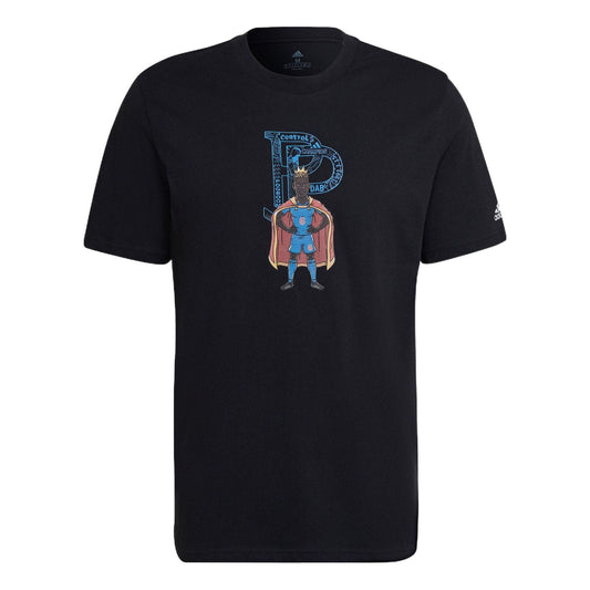 Men's adidas Chest Character Alphabet Cartoon Printing Round Neck Short Sleeve Black T-Shirt HA0907