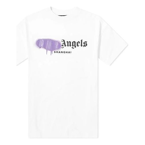 Men's PALM ANGELS Purple Graffiti Logo Short Sleeve White PMAA001S204130530195
