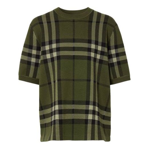 Men's Burberry Plaid Jacquard Short Sleeve Green 80412831