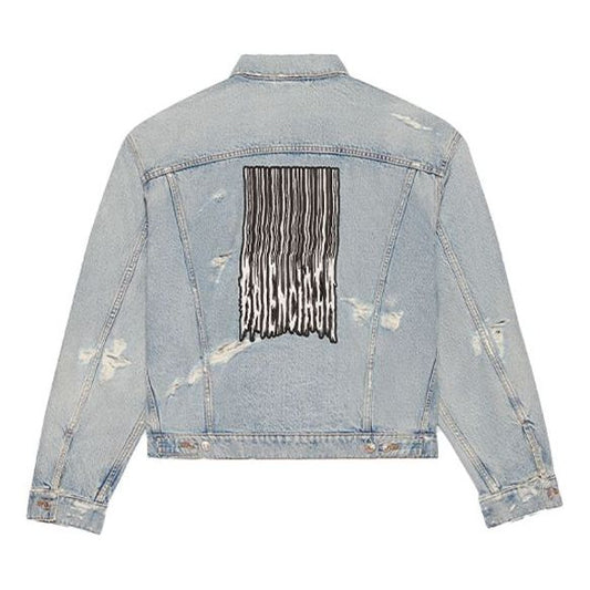 Balenciaga Unisex FW21 Logo Denim Jacket Blue 664329TBP488961