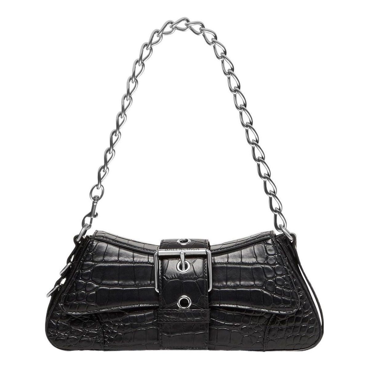(WMNS) Balenciaga Lindsay Small Crocodile Embossed Shoulder Bag 'Black' 701141210C91000