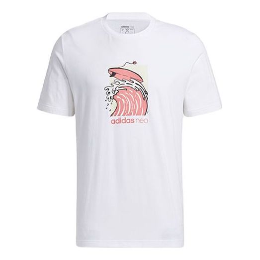 adidas neo M Fav Eh Tee 1 Surf Printing Sports Round Neck Short Sleeve White GS2581