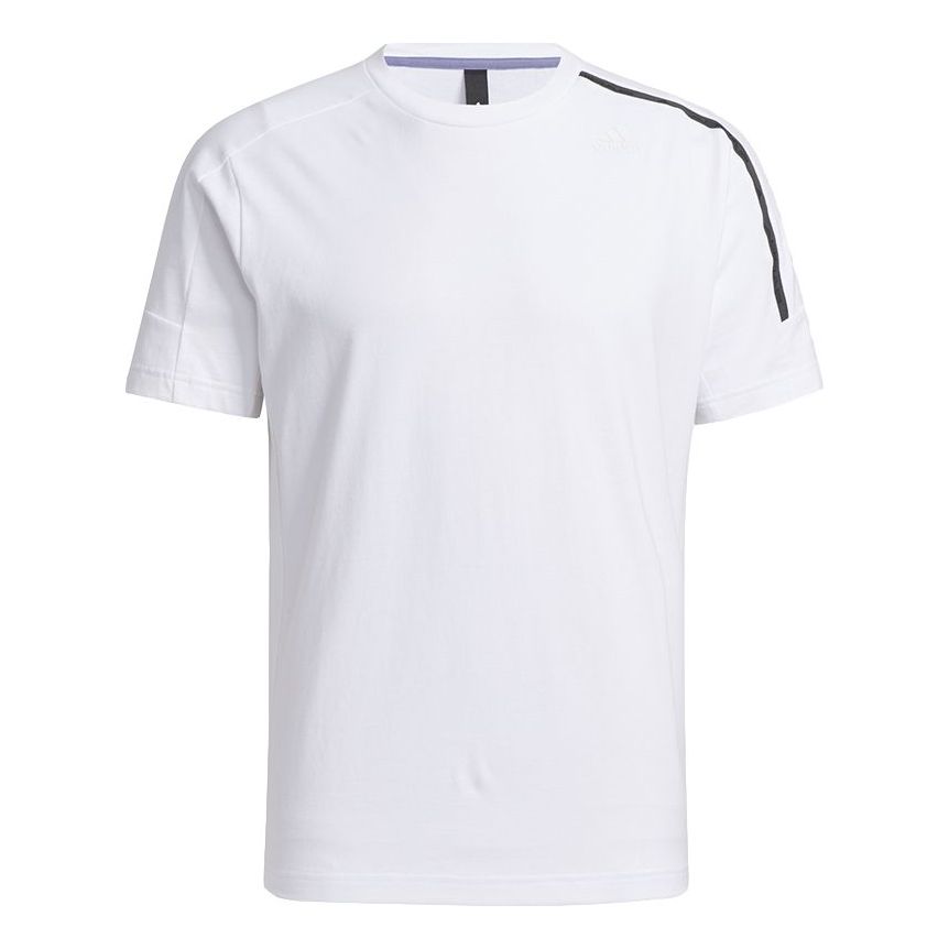 Men's adidas Th Reg Tee Splicing Logo Sports Round Neck Short Sleeve White T-Shirt H39356