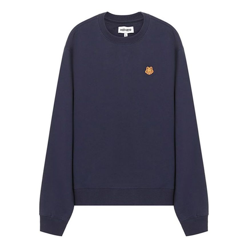 Men's KENZO SS21 Embroidered Round Neck Long Sleeves Navy Blue FB55SW0034ML-76