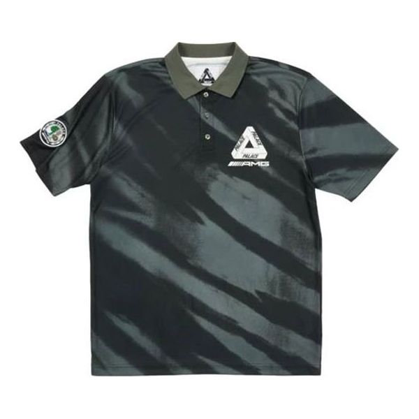 PALACE SS21 x AMG Crossover Polo Charcoal Triangle Logo Tie Dye Short Sleeve Dark Green Polo Shirt P20AMGES001