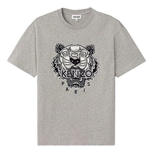 Men's KENZO Tiger Head Embroidered Pattern Loose Short Sleeve Gray FA65TS0654YV-94