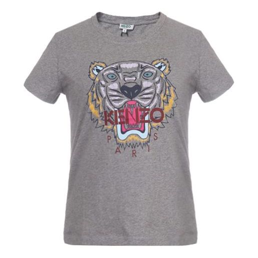 KENZO Tiger Head Pattern Round Neck Short Sleeve light grey F862TS7214YB-95