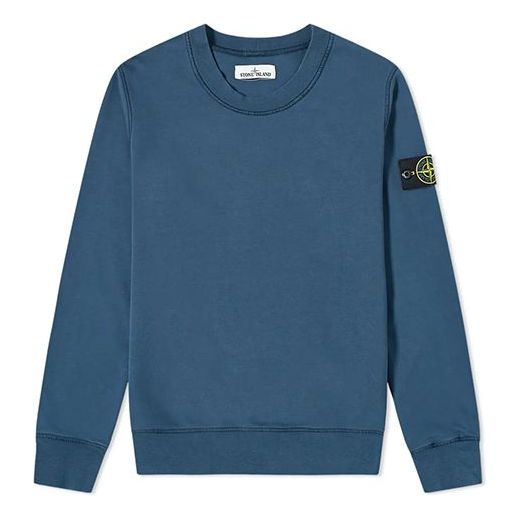 Men's STONE ISLAND Garment Dyed Crew Sweat Casual Blue 721563051-V0028