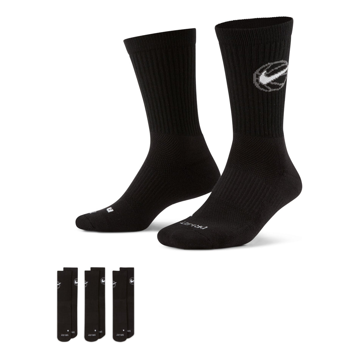 Nike Everyday Crew Basketball Sports 3-pack Quick-drying Mid-calf Length Sock Black DA2123-010