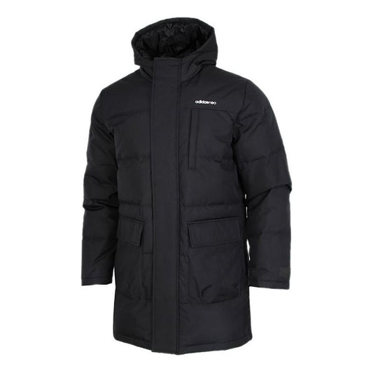 adidas neo M Wint Dwn Prka Windproof Stay Warm mid-length Sports hooded down Jacket Black GJ8786