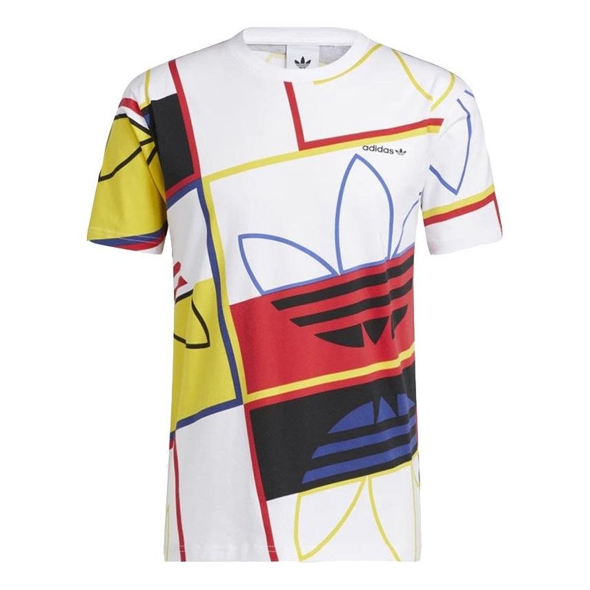 adidas originals Contrasting Colors Full Print Logo Sports Round Neck Short Sleeve White H31315