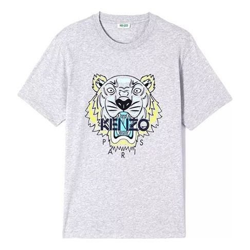 Men's KENZO Multi-Color Printing Tiger Head Pattern Short Sleeve Gray 5TS050-4YA-94