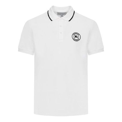 Men's Burberry Embroidered Logo Short Sleeve Polo Shirt White 80059381