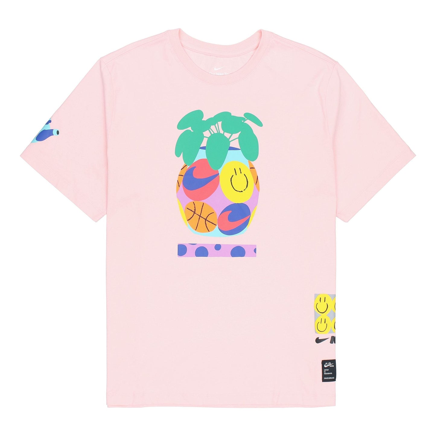 Men's Nike Smiling Face Printing Athleisure Casual Sports Round Neck Short Sleeve Pink Red T-Shirt DQ1886-610