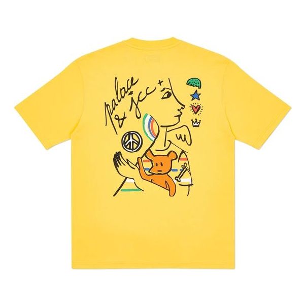 Men's PALACE JCDC2 T-Shirt Back Printing Short Sleeve Yellow PAL-SS20-043