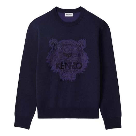 Men's KENZO SS21 Pattern Long Sleeves Round Neck Dark Blue FB55PU5843XA-76
