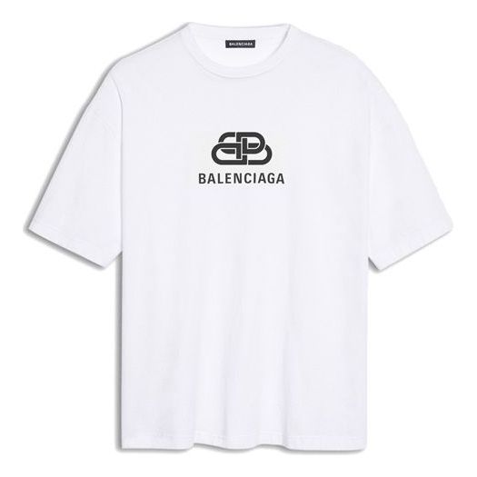 Men's Balenciaga White with BB logo Classic logo Printing Short Sleeve 570803TEV489044