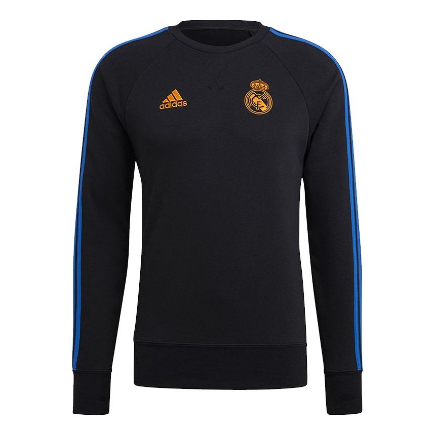 Men's adidas Real Swt Top Woven Real Madrid Team Logo Soccer/Football Round Neck Sports Black GU9706