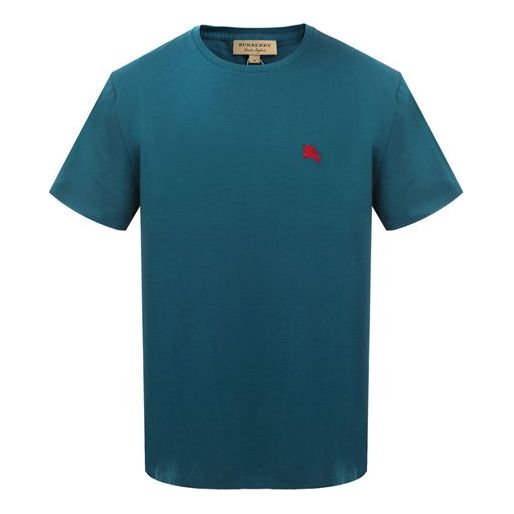 Men's Burberry Embroidered Logo Round Neck Casual Short Sleeve Blue 40146411
