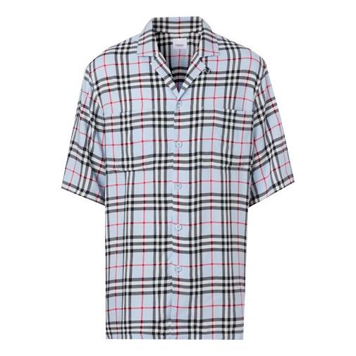 Men's Burberry Vintage Plaid Short Sleeve Shirt Light Blue 80258221