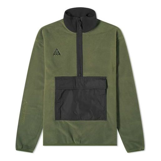 Nike x ACG Logo Embroidered Half Zipper Fleece Stand Collar Pullover Jacket Green Army green CK6839-325
