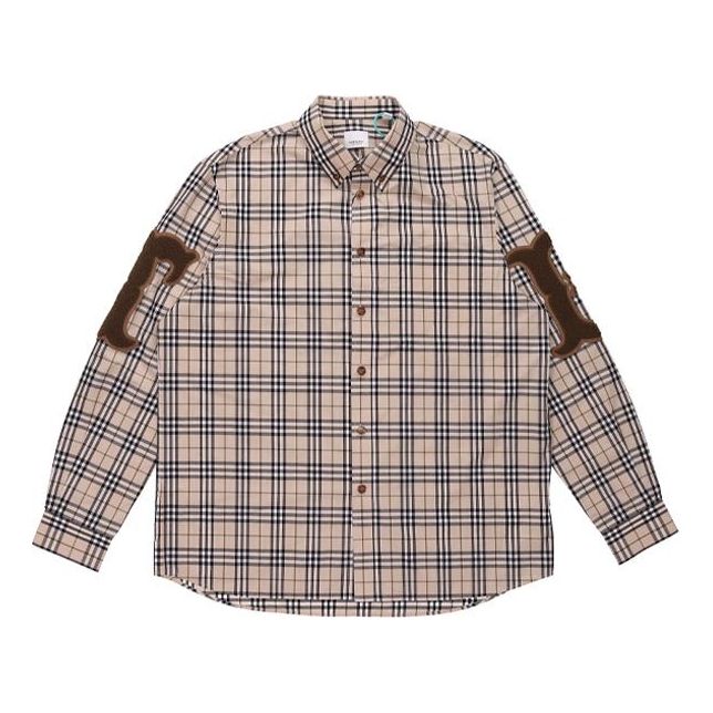 Men's Burberry Alphabet Pattern Vintage Plaid Long Sleeves Shirt Yellow 80423501