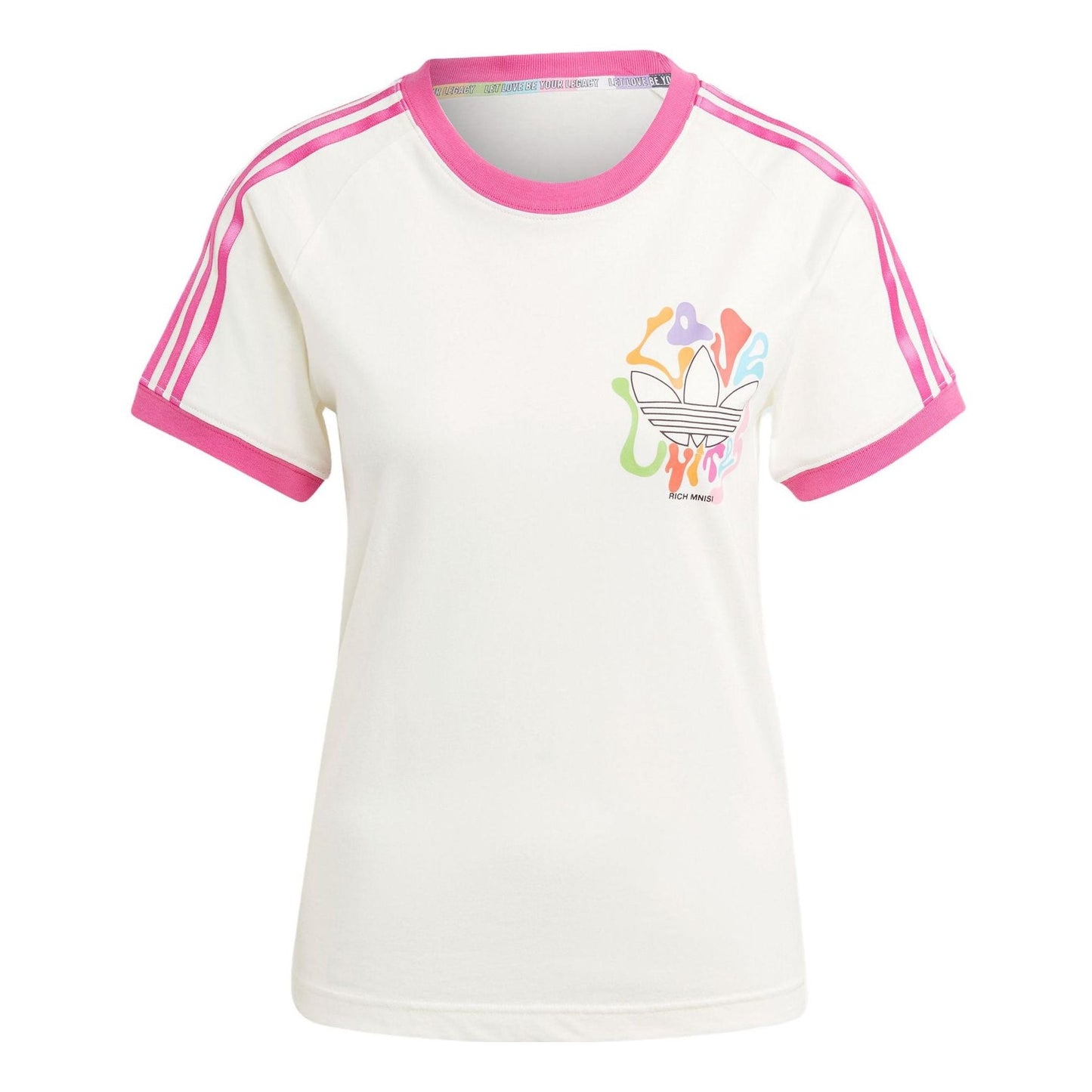 (WMNS) adidas originals Logo Pride Rm 3-Stripes T-shirt 'White Pink' IU0053