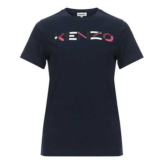 KENZO Alphabet Logo Pattern Round Neck Short Sleeve Navy Blue FA62TS8404SJ-76