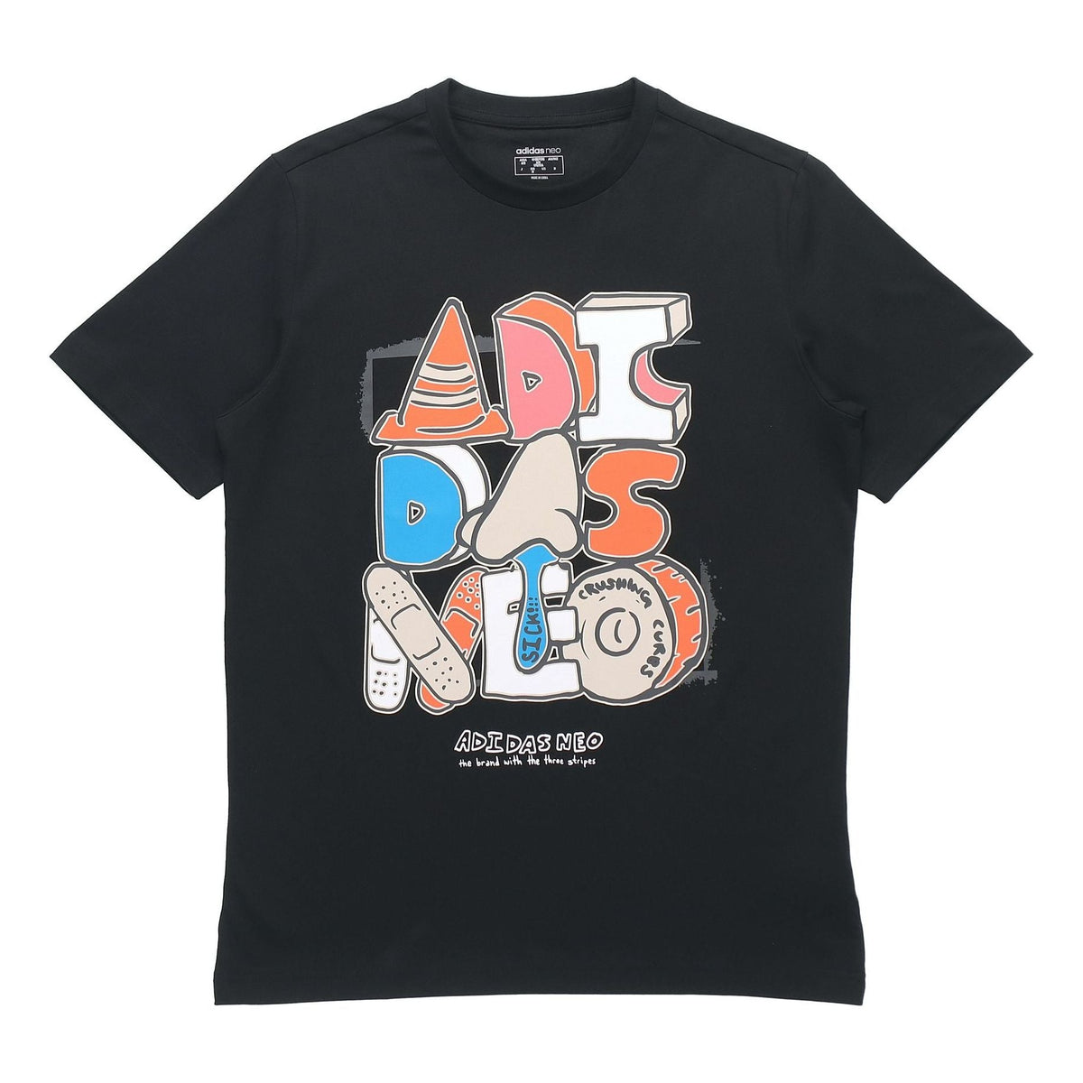 adidas neo M Ssfv5 Tee1 Funny Cartoon Printing Logo Sports Round Neck Short Sleeve Black GP4867