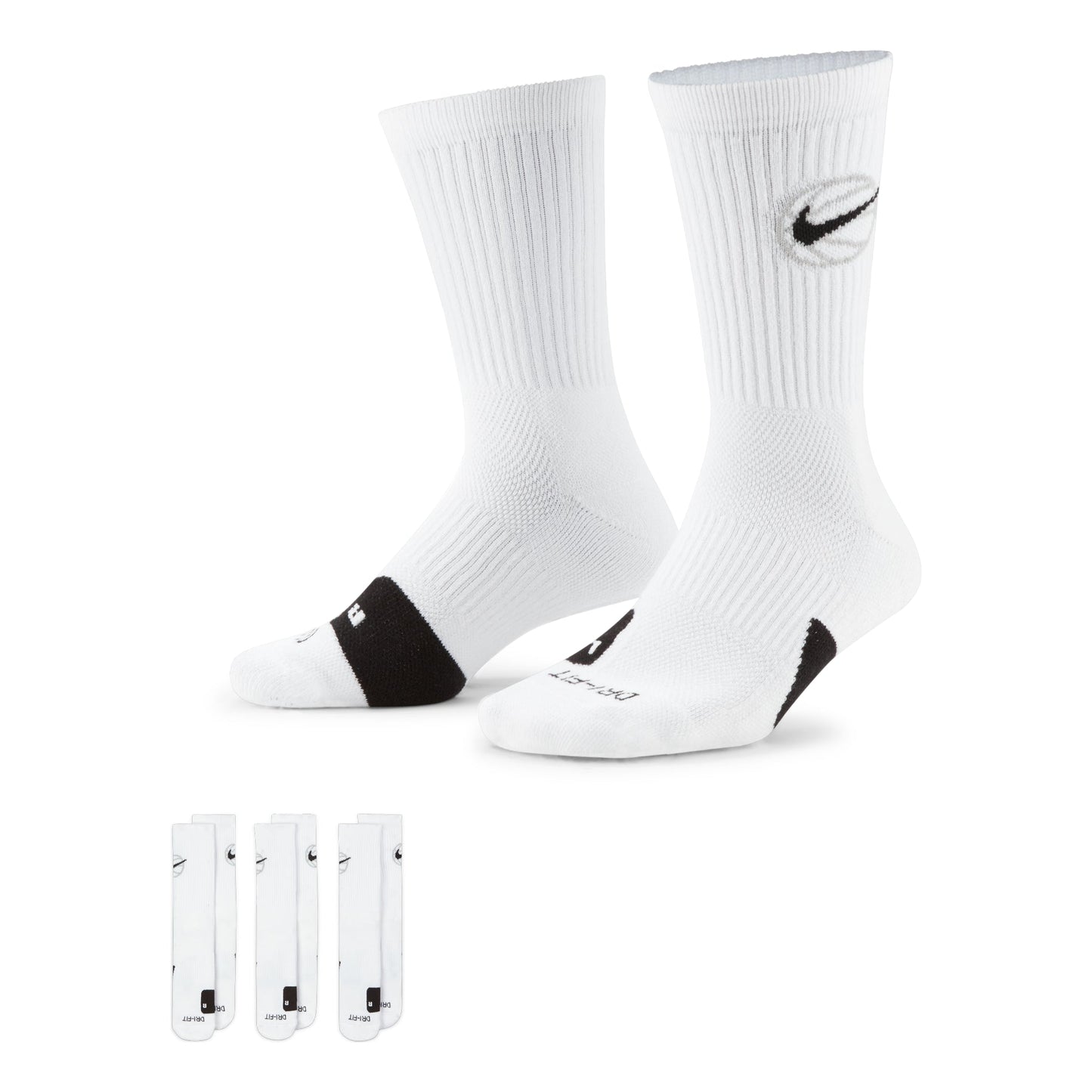 Nike Everyday Crew Basketball Sports Quick Dry Mid Tops Socks Unisex 3 Pairs White DA2123-100