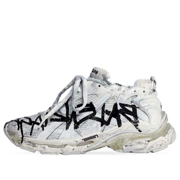 Balenciaga Runner Graffiti Sneakers 'Black and White Mesh and Nylon' 677403W3RBQ9010