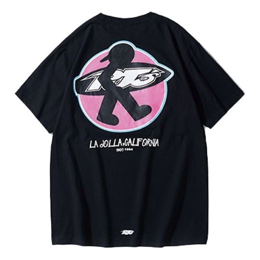 PJ's Vigor Multi-Color Embroidered Contrasting Colors Short Sleeve Couple Style Black 20SSTS10322-P